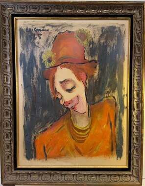 Original Roger Etienne Clown Portrait Painting Signed Mid Century 22x28